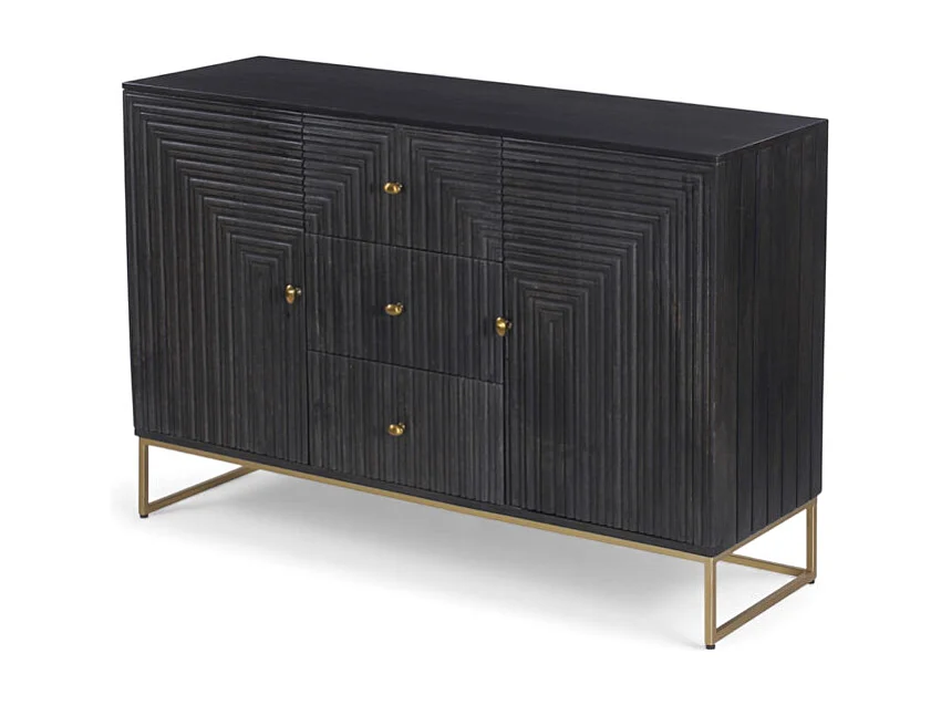 Cassettiera nera in legno massello di mango – Collezione Vikram