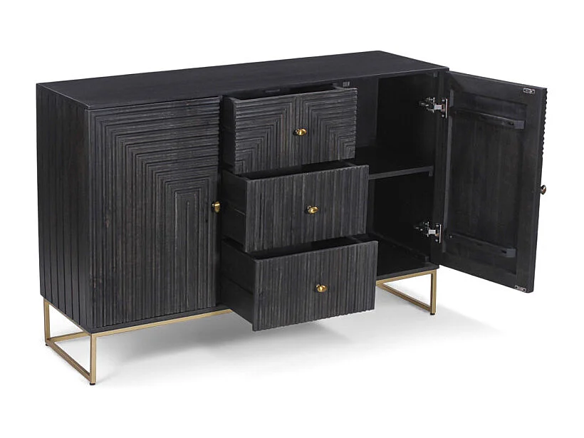 Cassettiera nera in legno massello di mango – Collezione Vikram