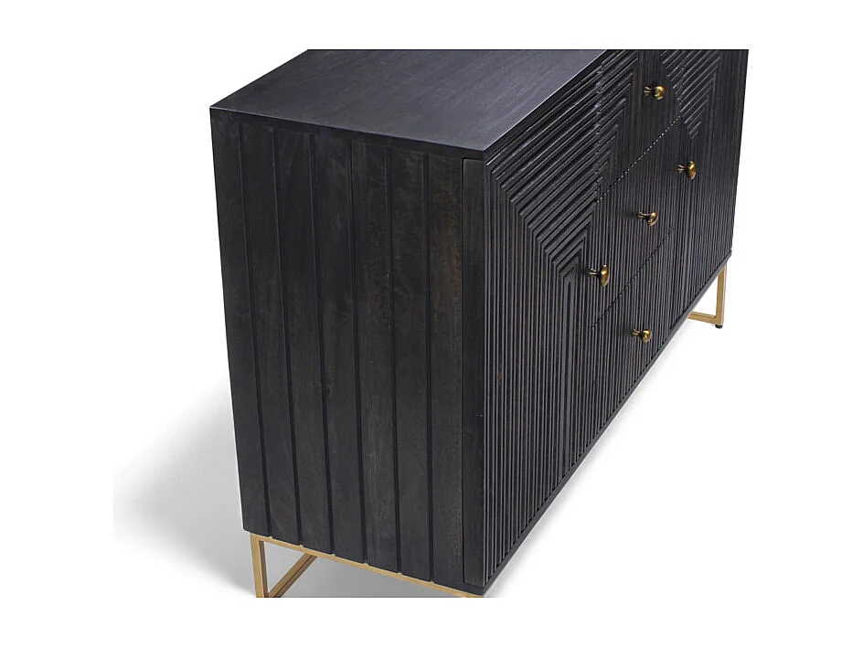 Cassettiera nera in legno massello di mango – Collezione Vikram