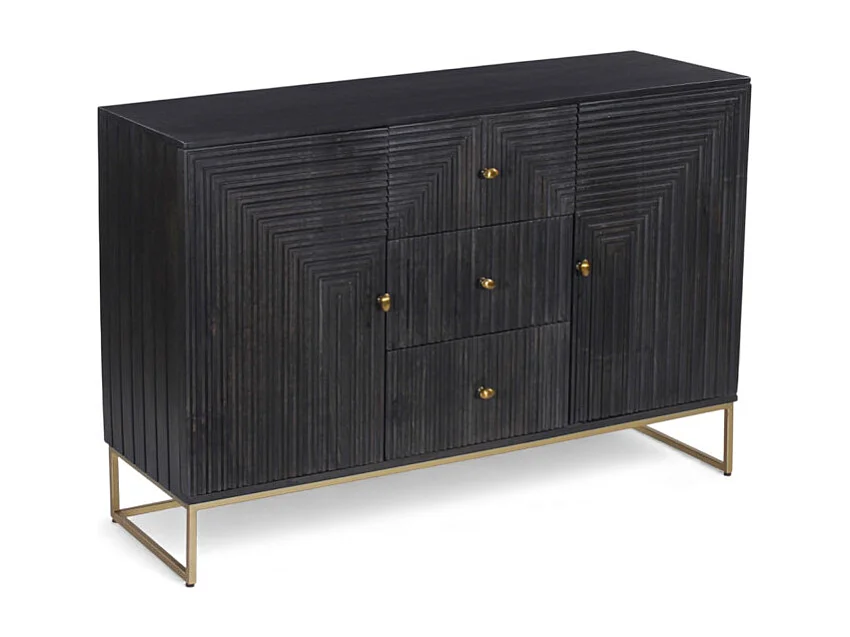 Cassettiera nera in legno massello di mango – Collezione Vikram