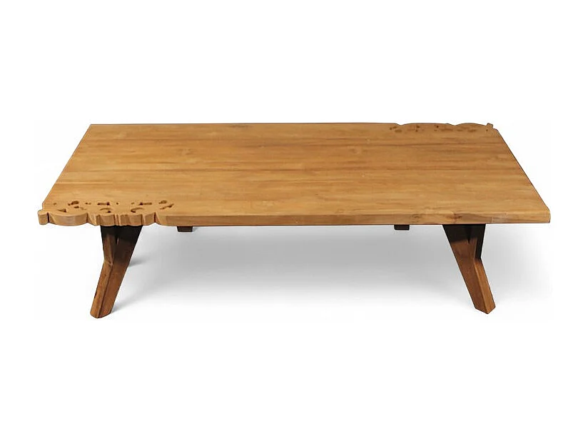 Couchtisch aus recyceltem Teakholz mit floralen Schnitzereien – Kollektion Flores