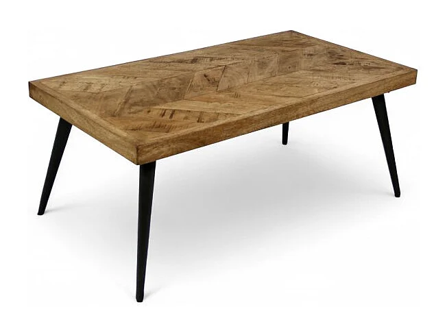 Couchtisch aus Mangoholz im Parkett-Design und Metall – Modell Jodhpur