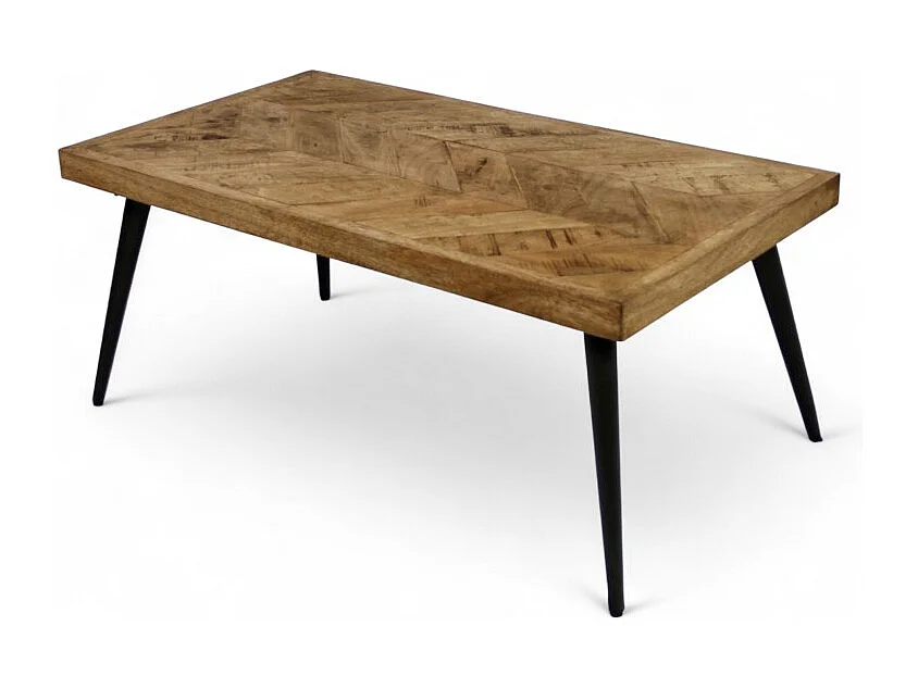 Couchtisch aus Mangoholz im Parkett-Design und Metall – Modell Jodhpur