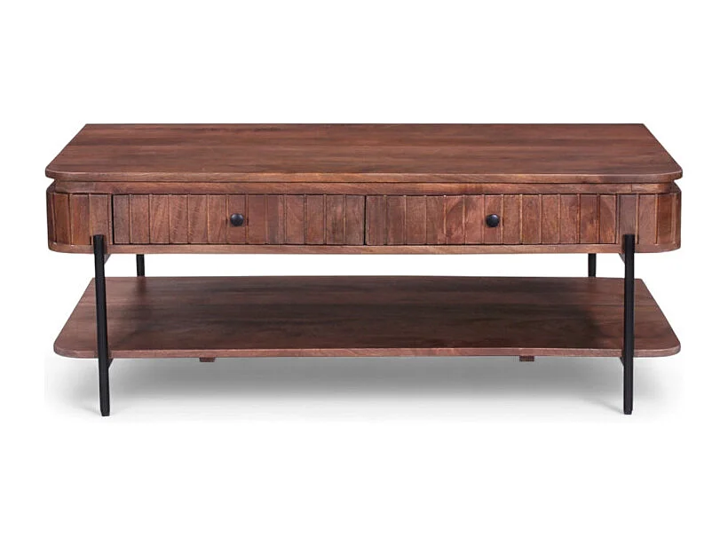 Table basse en bois massif foncé et métal – Modèle Nayan