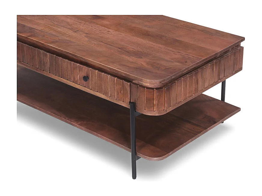 Table basse en bois massif foncé et métal – Modèle Nayan