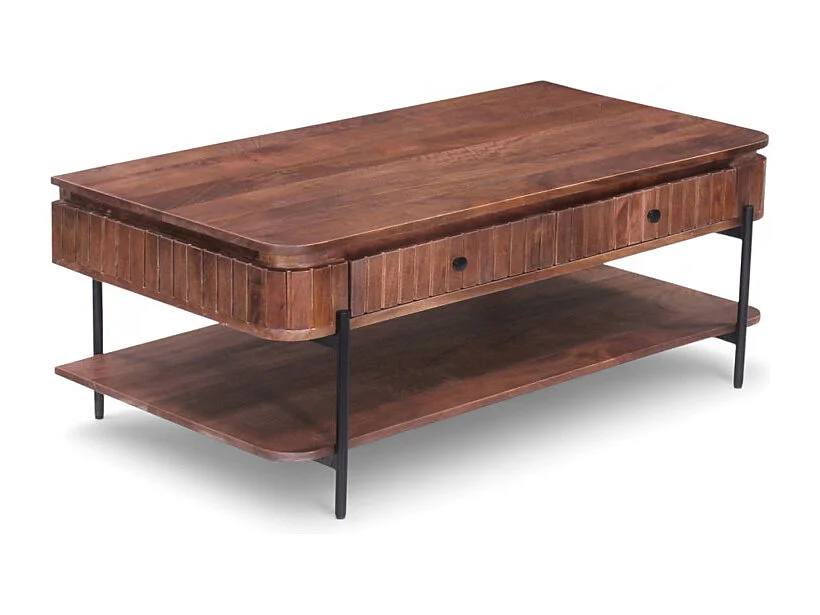 Table basse en bois massif foncé et métal – Modèle Nayan