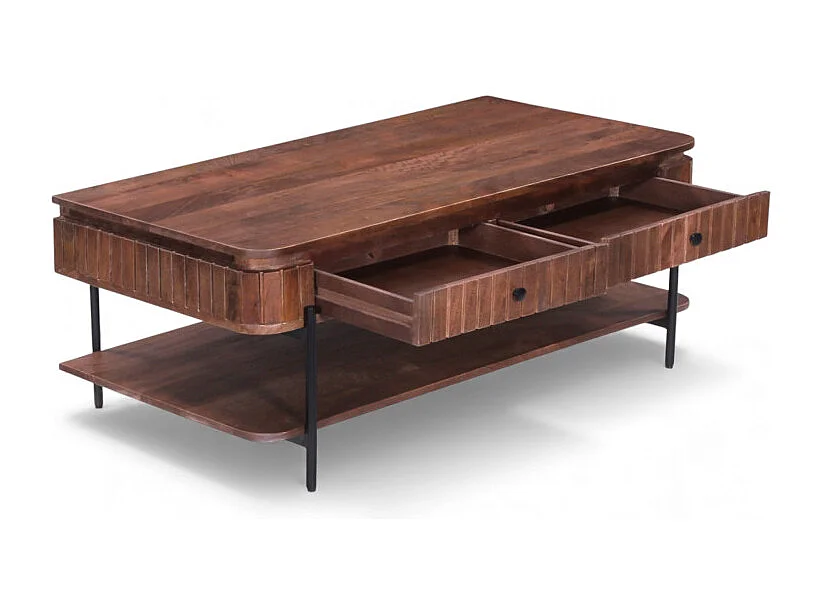 Table basse en bois massif foncé et métal – Modèle Nayan