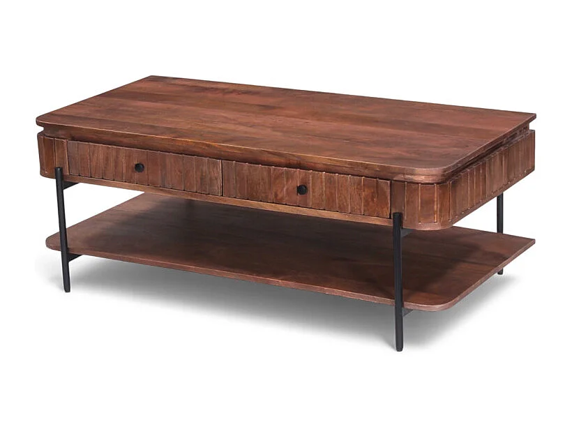 Table basse en bois massif foncé et métal – Modèle Nayan