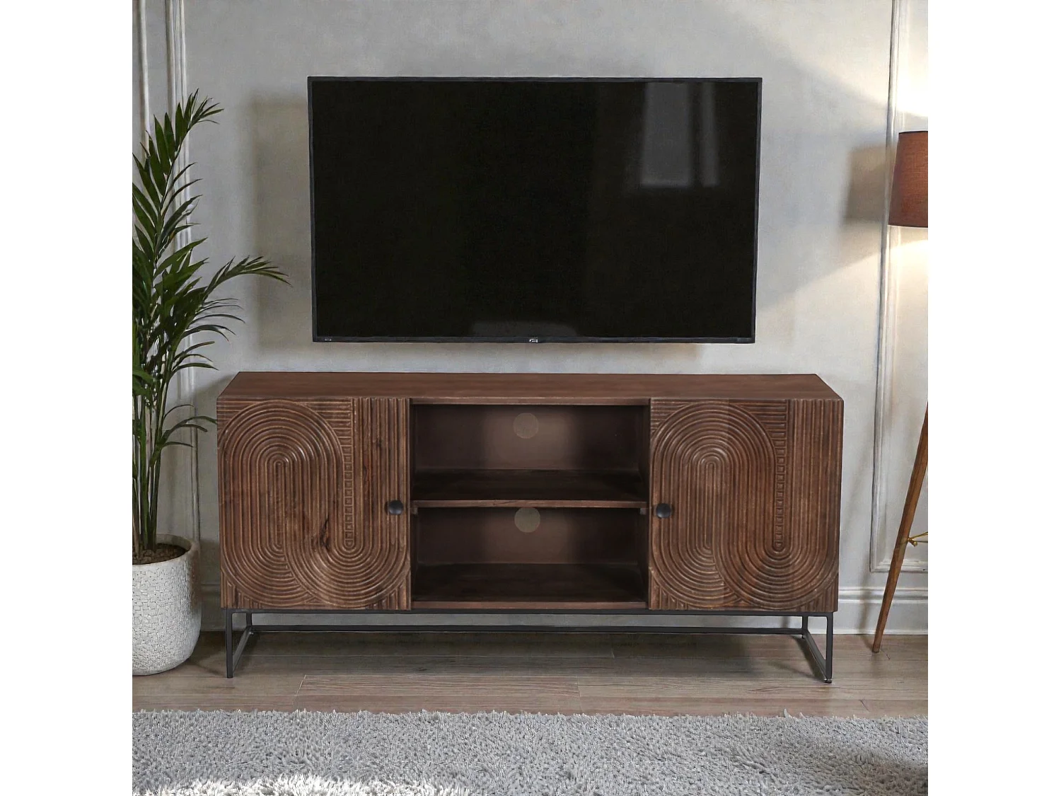 Mobile TV in legno massello di mango scolpito – Collezione Kiran