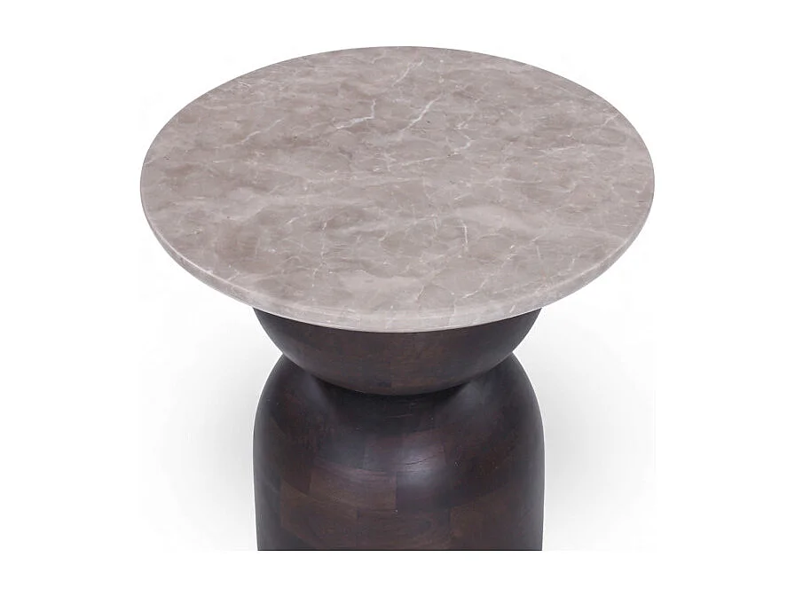 Tavolino d’appoggio in legno di mango e marmo Lady Grey – Collezione Aanya