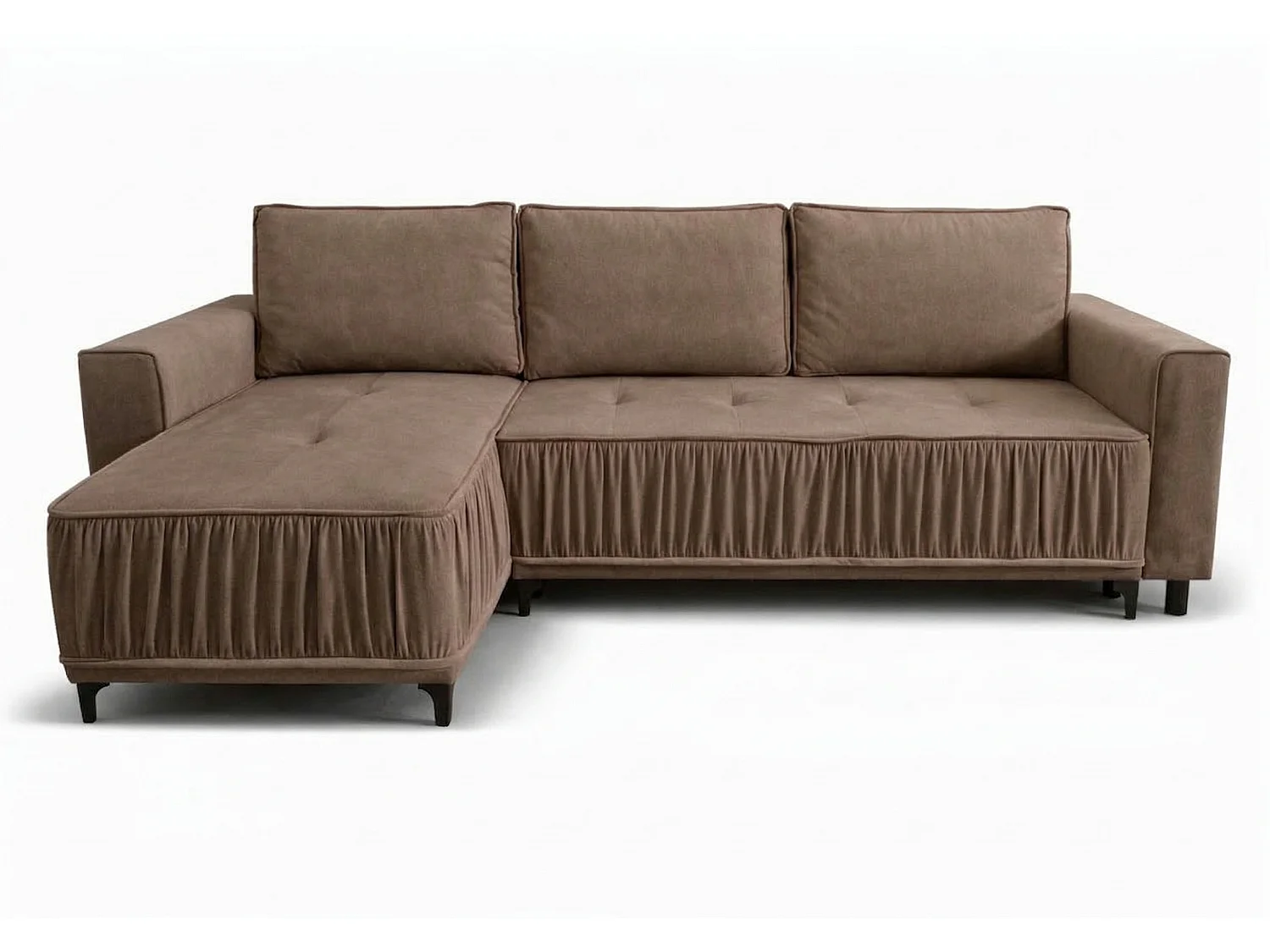Elegantes Ecksofa links mit Schlaffunktion VIKI 238x143cm, Stoff MONOLITH 15 braun