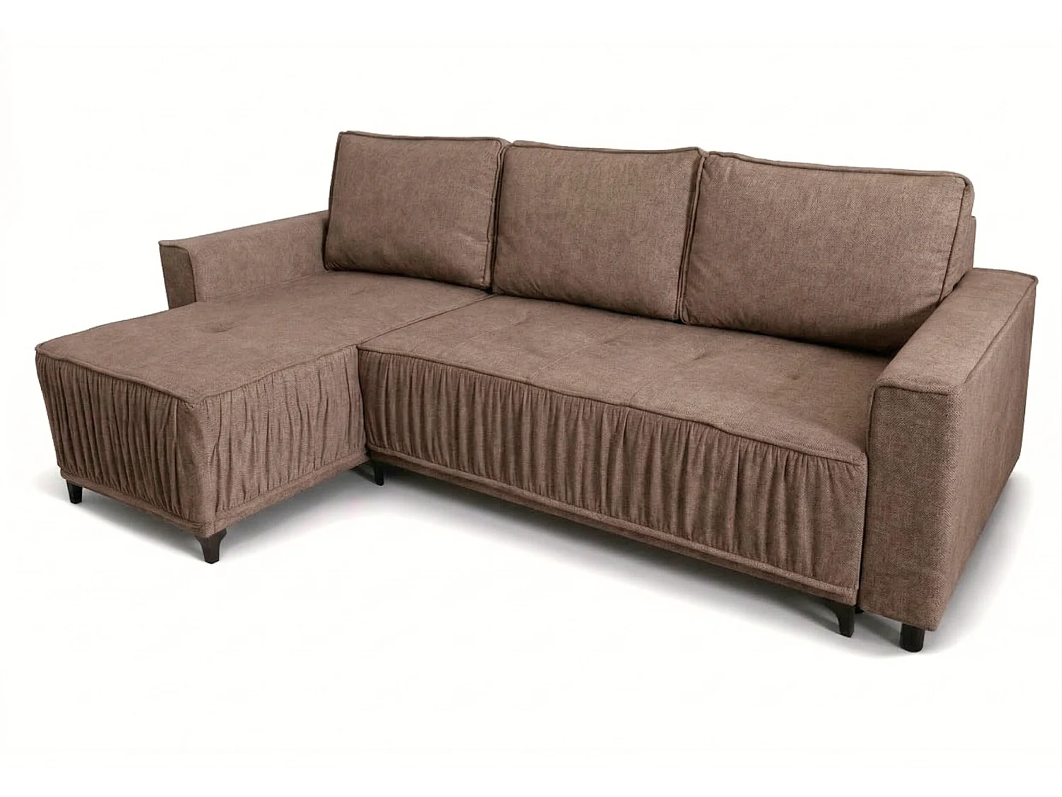 Elegantes Ecksofa links mit Schlaffunktion VIKI 238x143cm, Stoff MONOLITH 15 braun