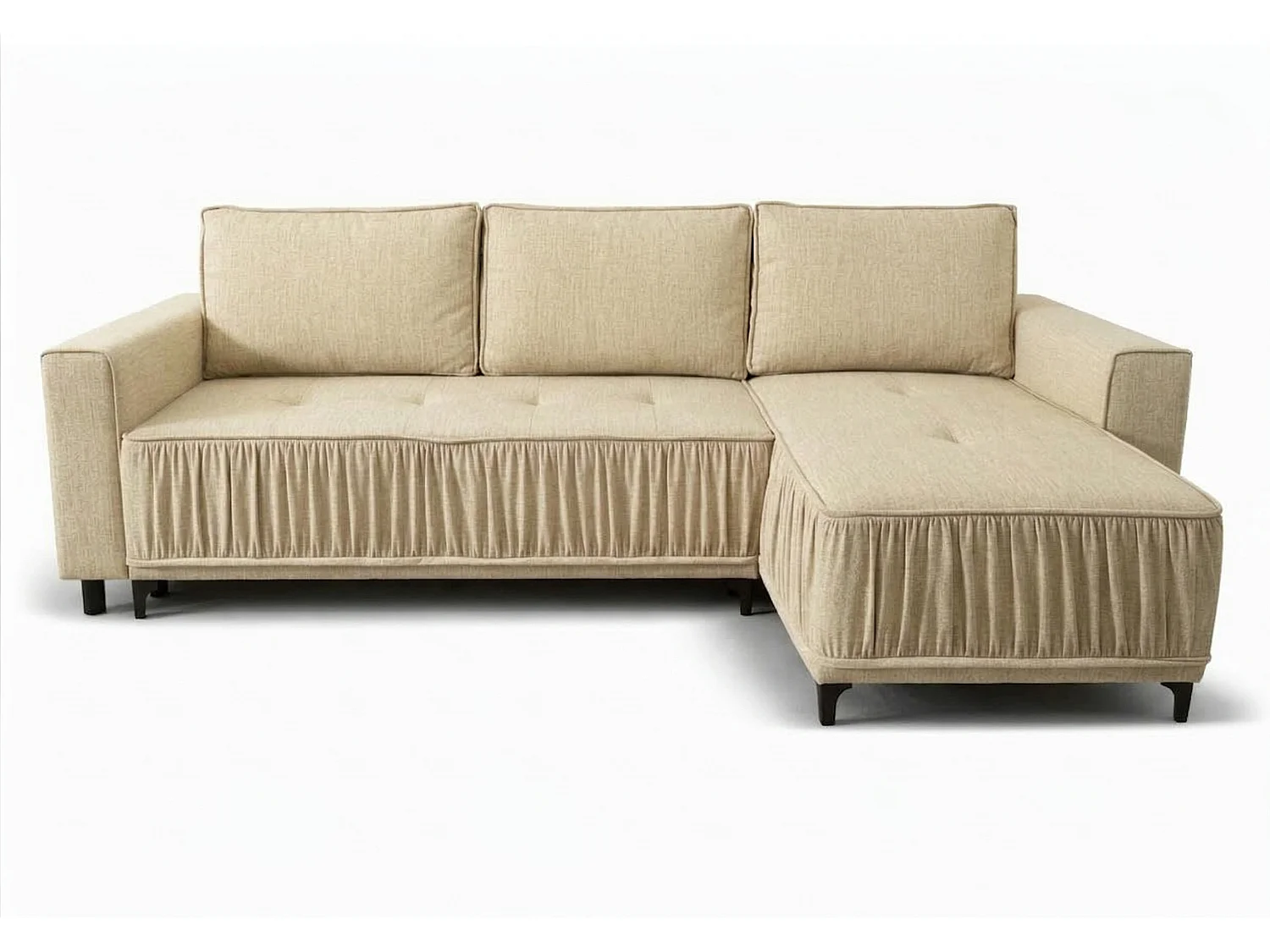 Elegantes Ecksofa rechts mit Schlaffunktion VIKI 238x143 cm, in cremefarbenem Stoff MONOLITH 4