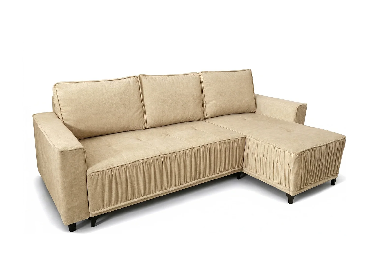 Elegantes Ecksofa rechts mit Schlaffunktion VIKI 238x143 cm, in cremefarbenem Stoff MONOLITH 4