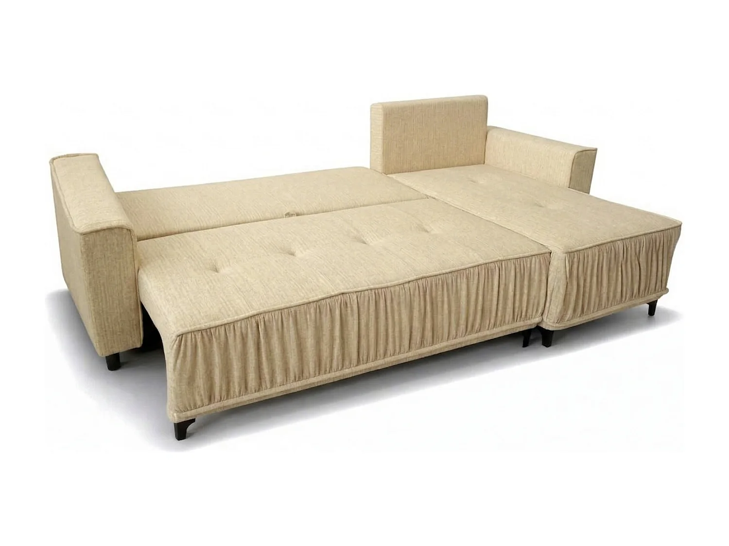 Elegantes Ecksofa rechts mit Schlaffunktion VIKI 238x143 cm, in cremefarbenem Stoff MONOLITH 4