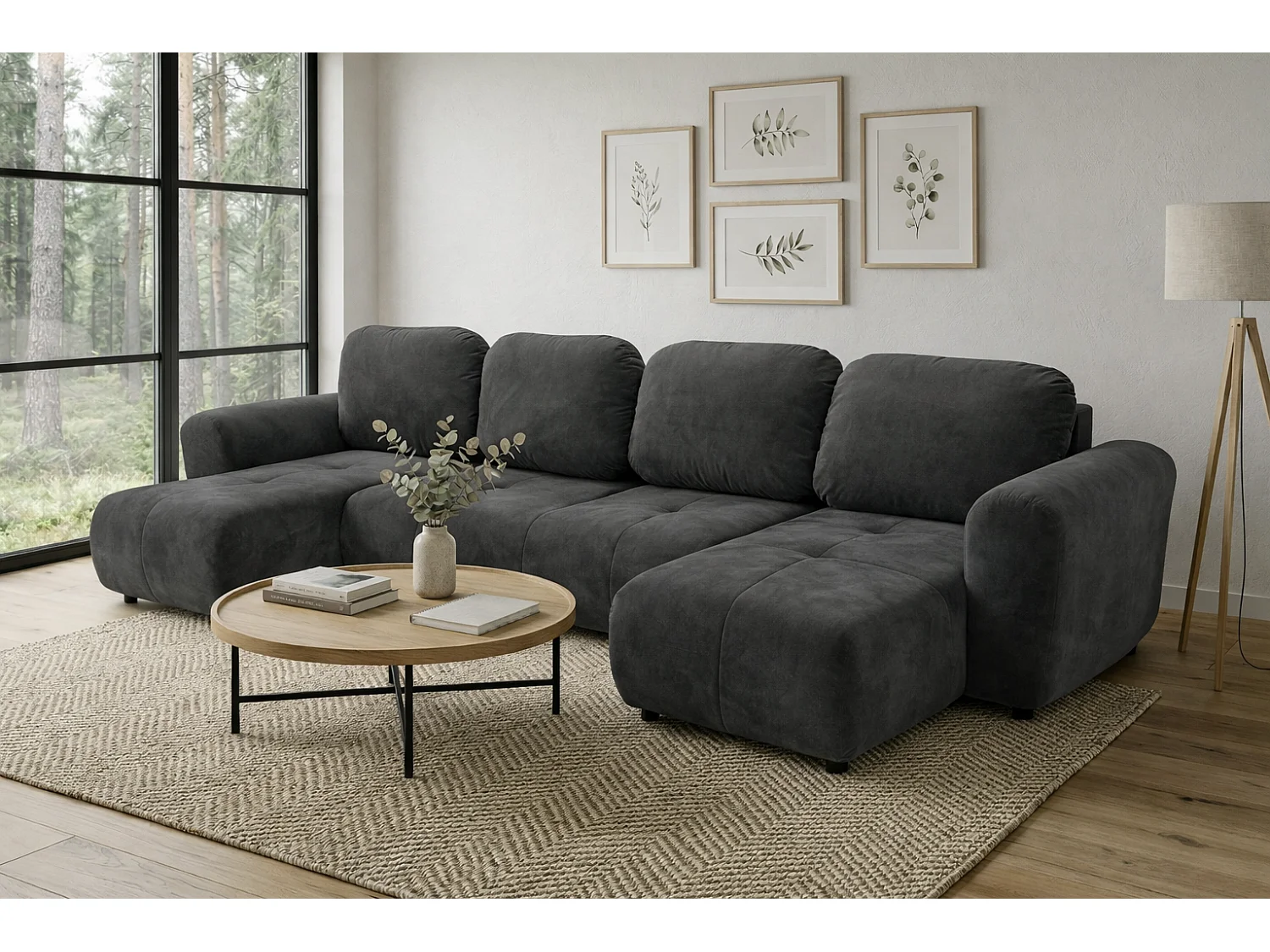 Stilvolles, ausziehbares Ecksofa BINGO U L 315x146 cm, in grauem Stoff KRONOS 34