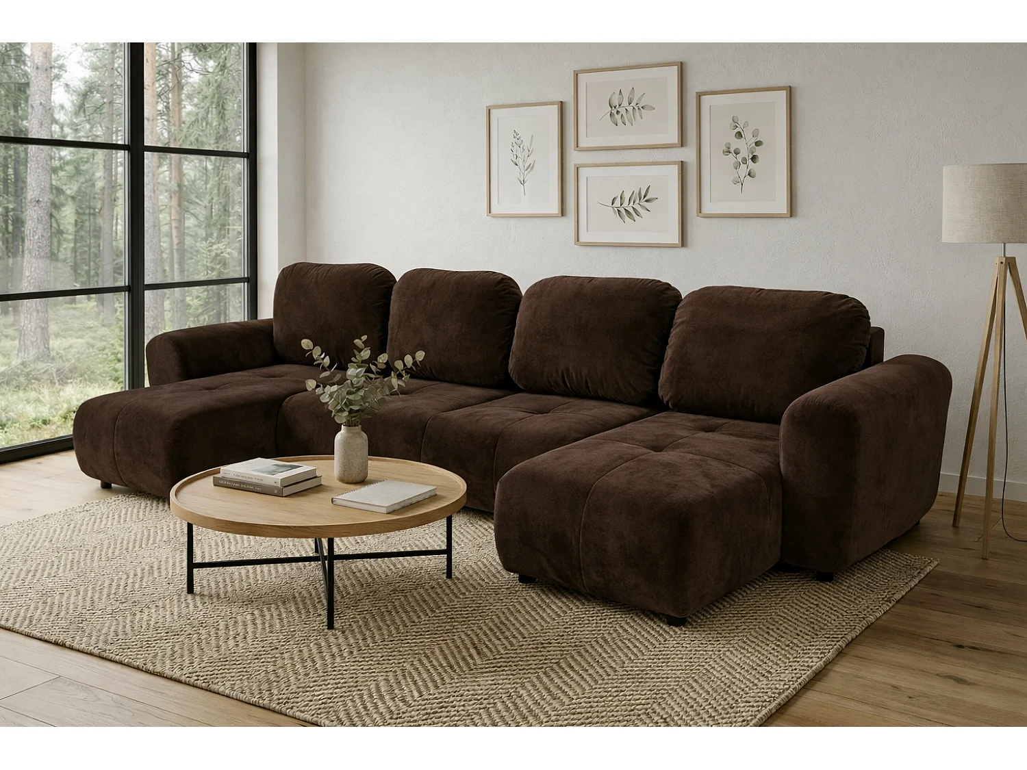 Stilvolles, ausziehbares Ecksofa BINGO U L 315x146 cm, in braunem Stoff KRONOS 6