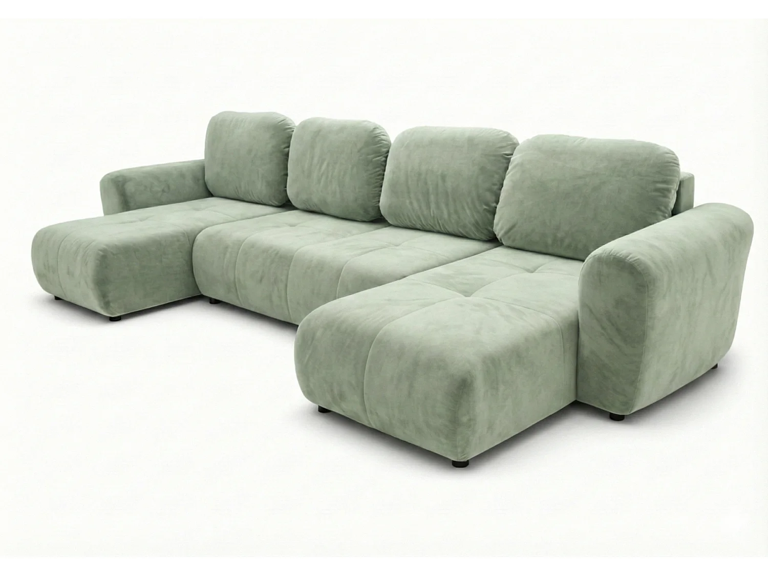 Stilvolles, ausziehbares Ecksofa BINGO U L 315x146 cm, in hellgrünem Stoff KRONOS 47