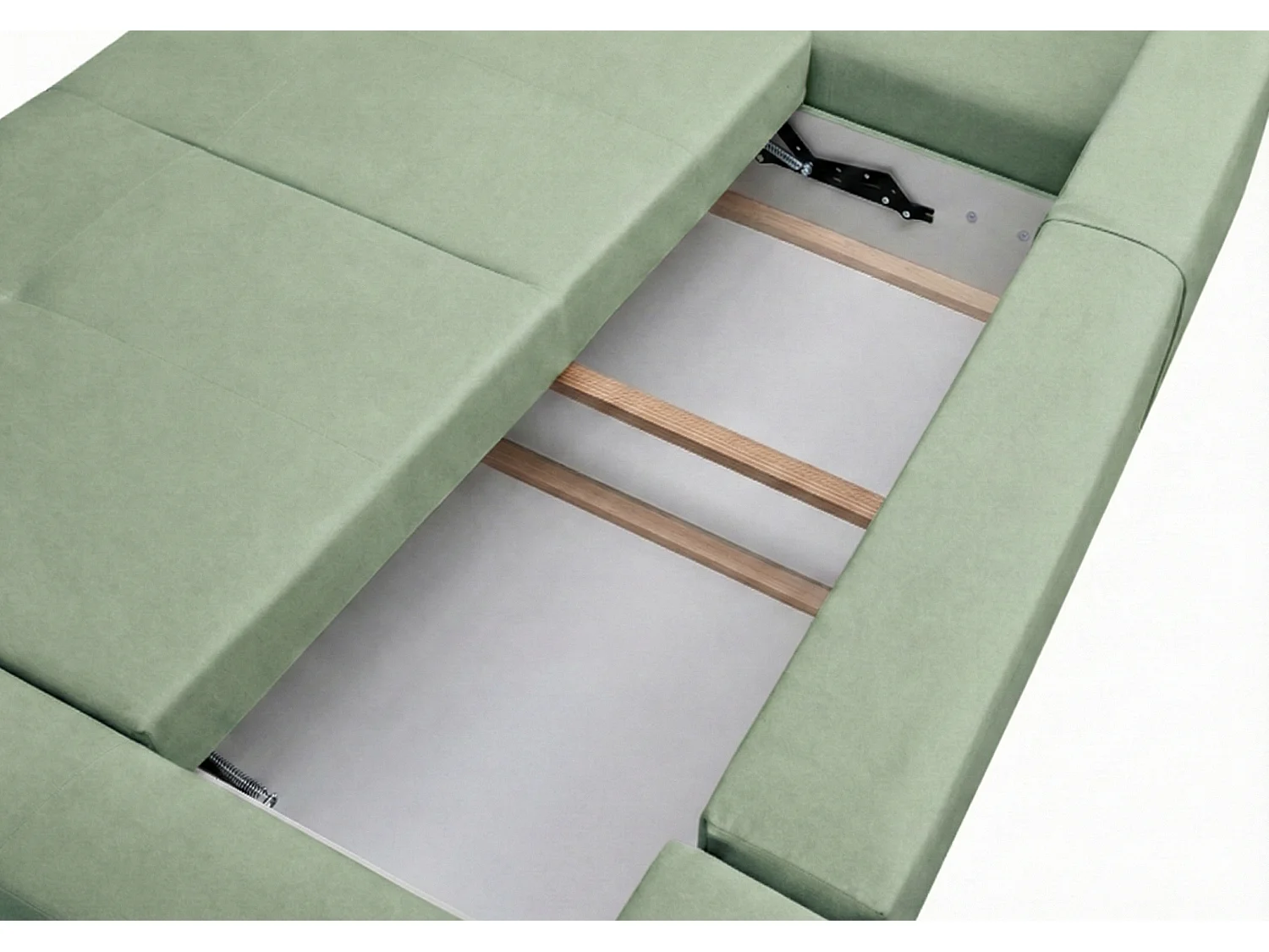 Stilvolles, ausziehbares Ecksofa BINGO U L 315x146 cm, in hellgrünem Stoff KRONOS 47