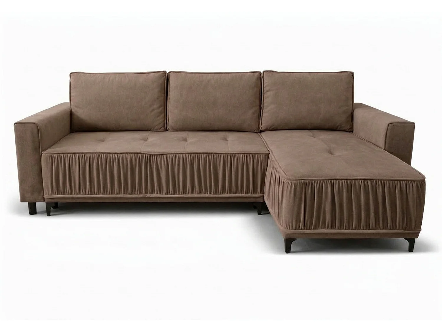 Elegantes Ecksofa rechts mit Schlaffunktion VIKI 238x143 cm, in braunem Stoff MONOLITH 15