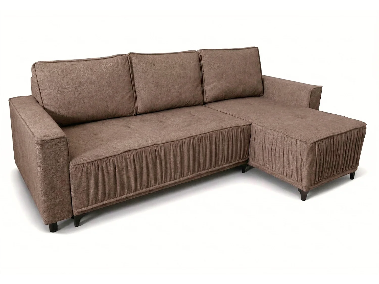 Elegantes Ecksofa rechts mit Schlaffunktion VIKI 238x143 cm, in braunem Stoff MONOLITH 15