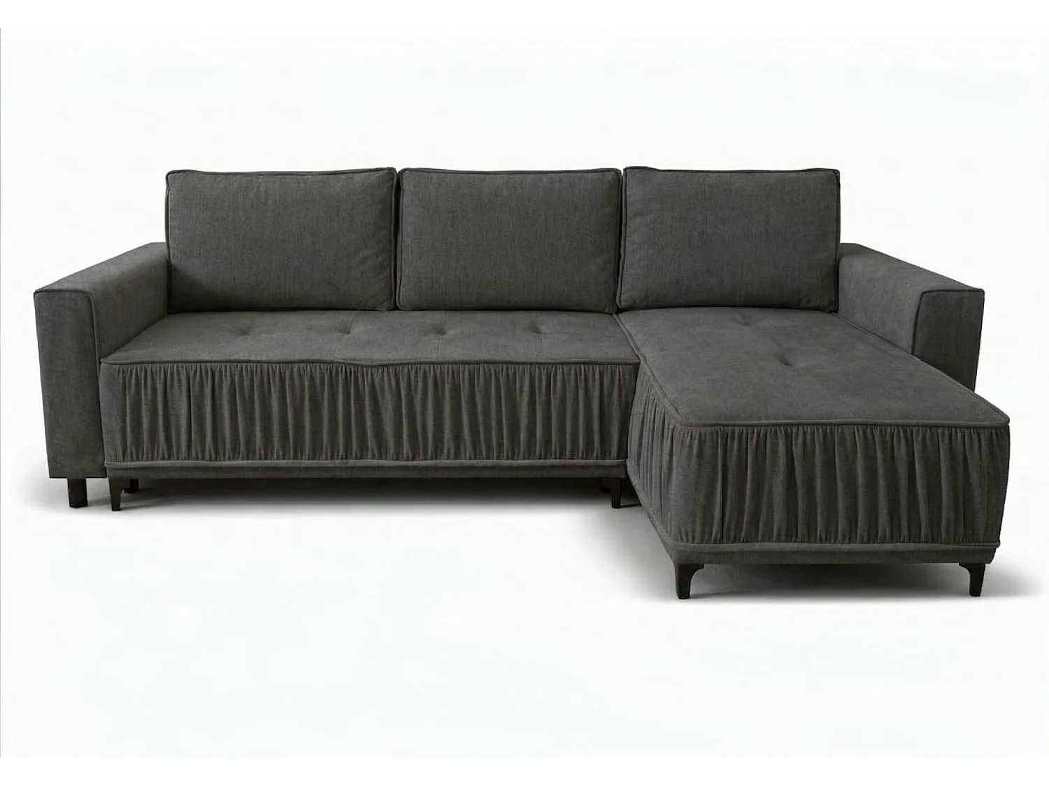 Elegantes Ecksofa rechts mit Schlaffunktion VIKI 238x143 cm, in grauem Stoff MONOLITH 92.