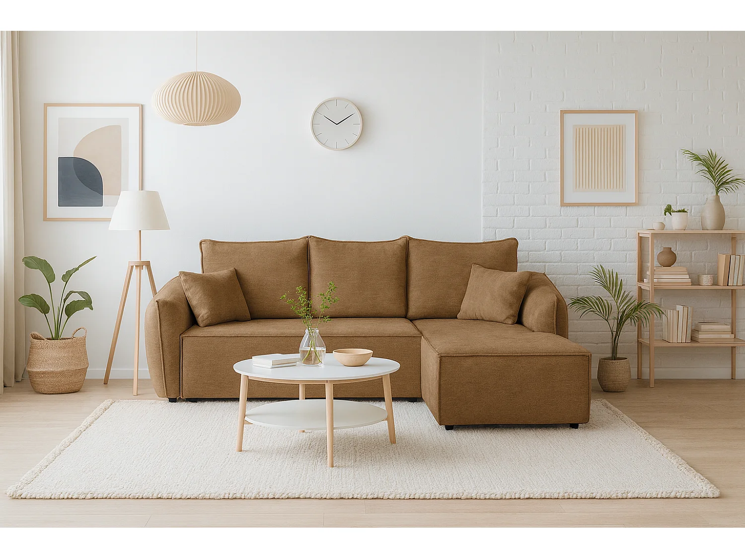 Modernes Ecksofa rechts SELLMA in karamellfarbenem Stoff RAVEN 34