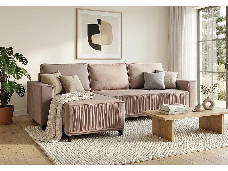 Elegancki narożnik lewostronny rozkładany VIKI 238x143cm, w tkaninie MONOLITH  62 fioletowy