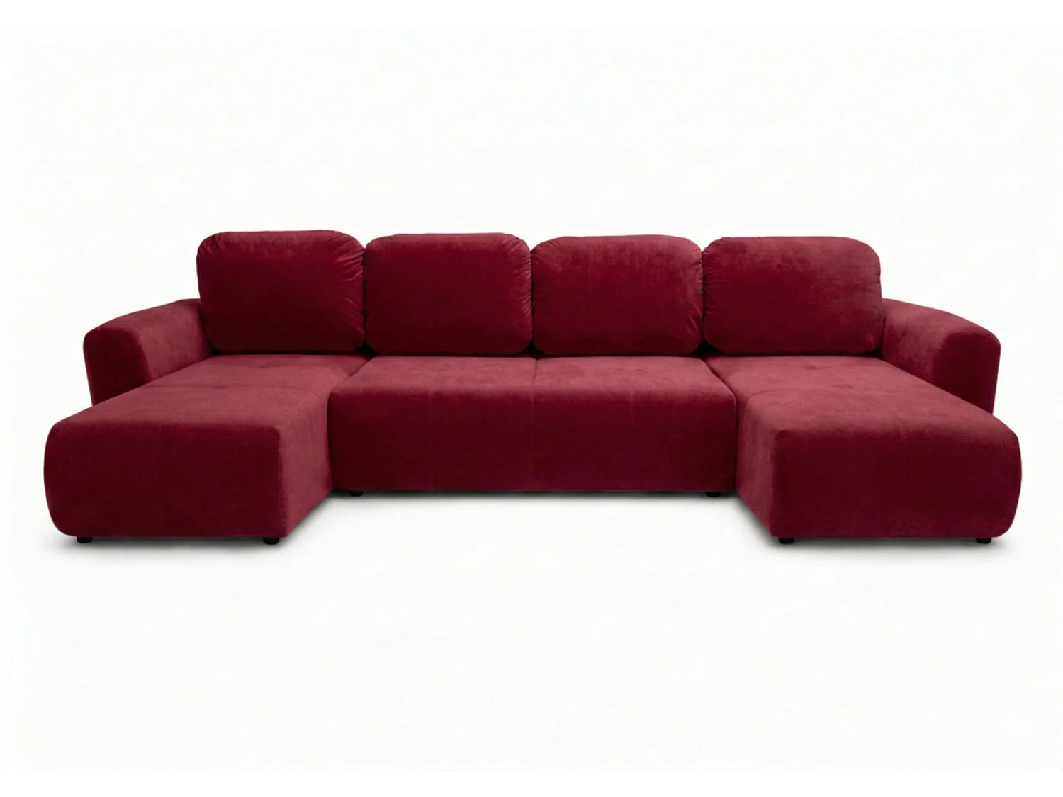 Stilvolles, ausziehbares Ecksofa BINGO U L 315x146 cm, in bordeauxrotem Stoff KRONOS 2