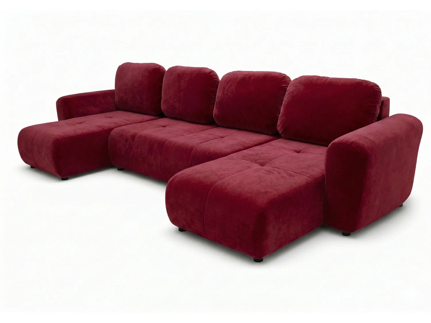 Stilvolles, ausziehbares Ecksofa BINGO U L 315x146 cm, in bordeauxrotem Stoff KRONOS 2