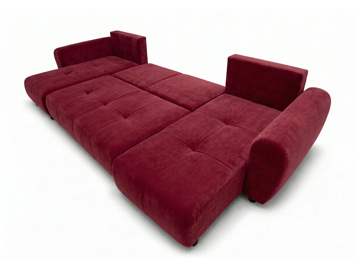 Stilvolles, ausziehbares Ecksofa BINGO U L 315x146 cm, in bordeauxrotem Stoff KRONOS 2