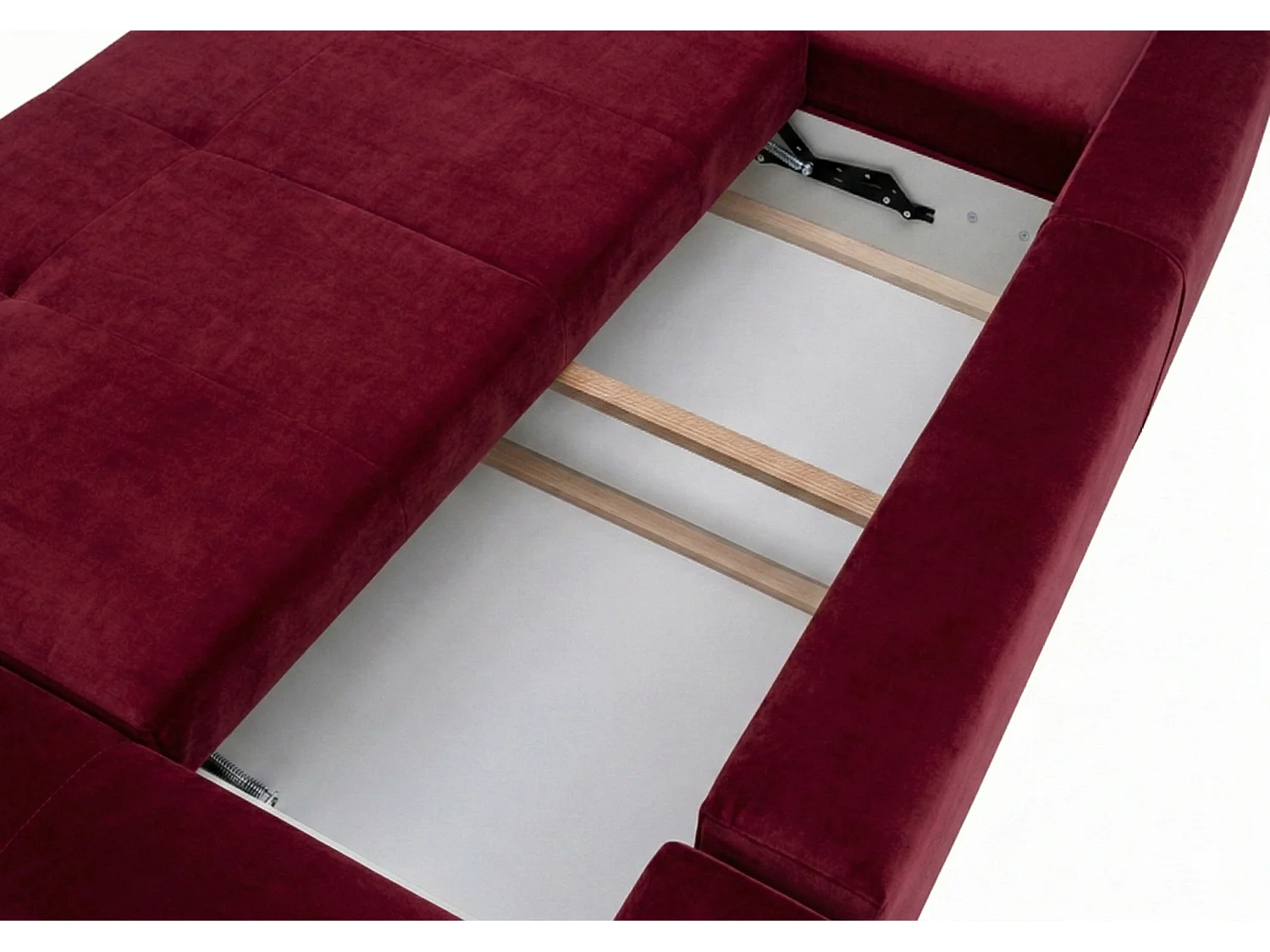 Stilvolles, ausziehbares Ecksofa BINGO U L 315x146 cm, in bordeauxrotem Stoff KRONOS 2