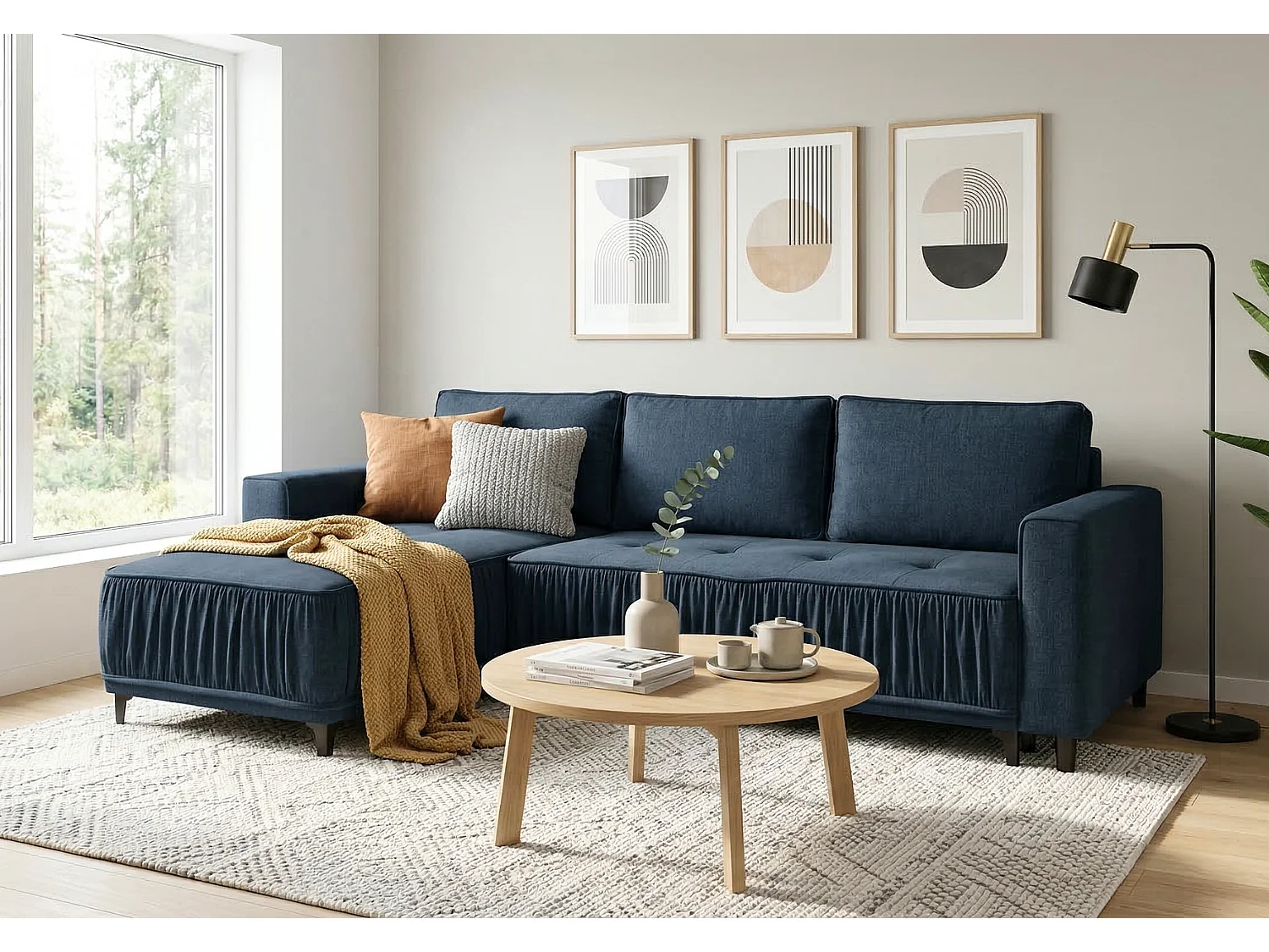 Elegantes Ecksofa mit Schlaffunktion links VIKI 238x143 cm, im Stoff MONOLITH 76 Blau