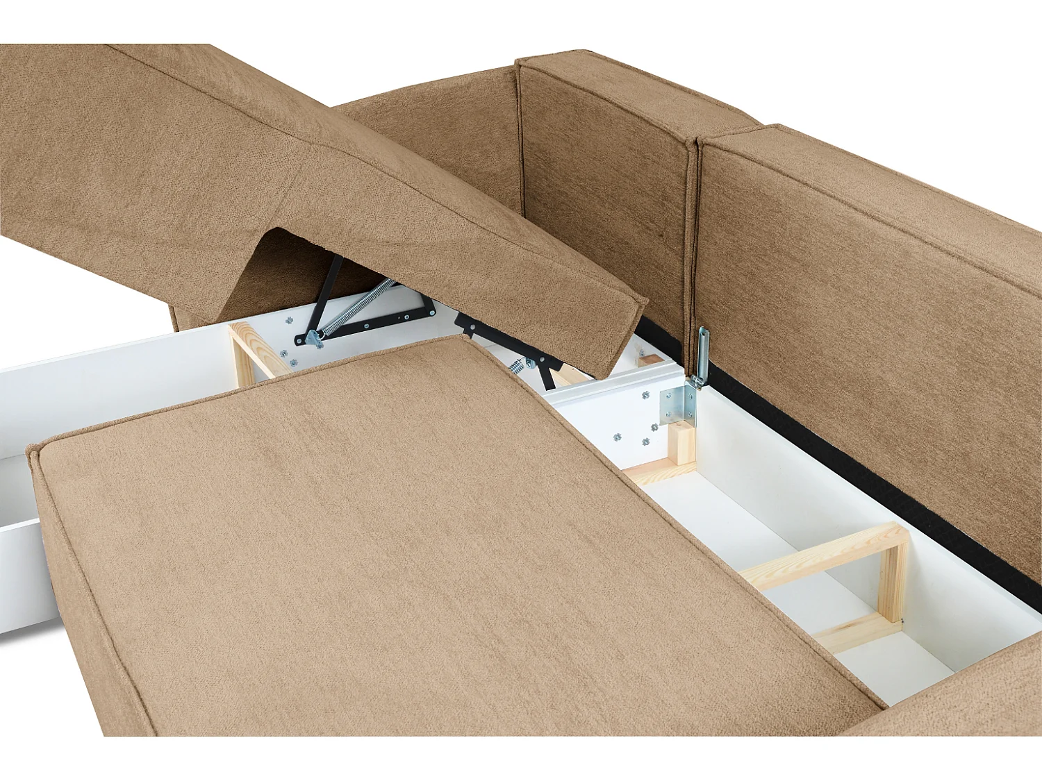 Modernes Ecksofa links SELLMA in karamellfarbenem Stoff RAVEN 34