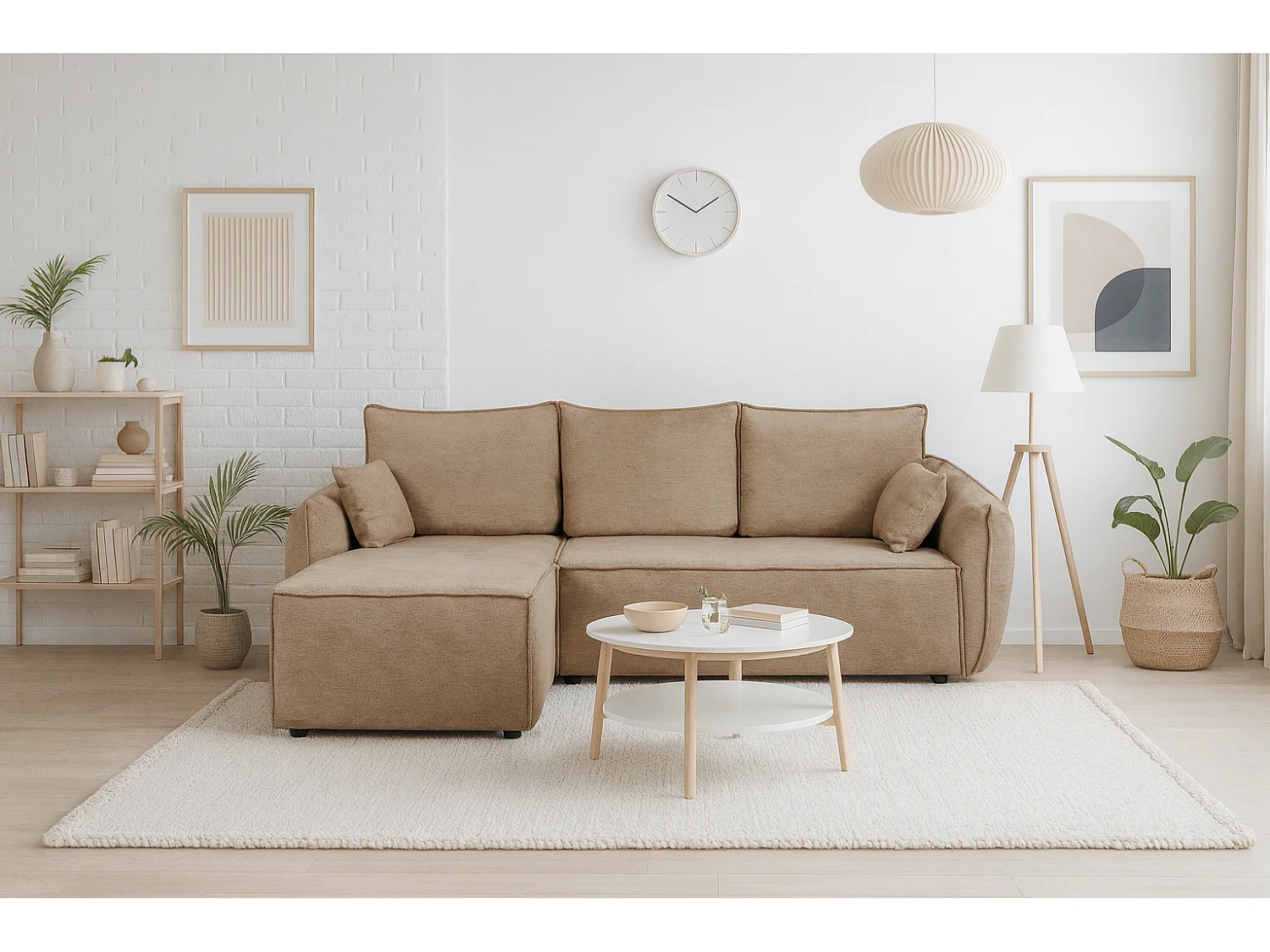 Modernes Ecksofa links SELLMA in beigem Stoff RAVEN 30