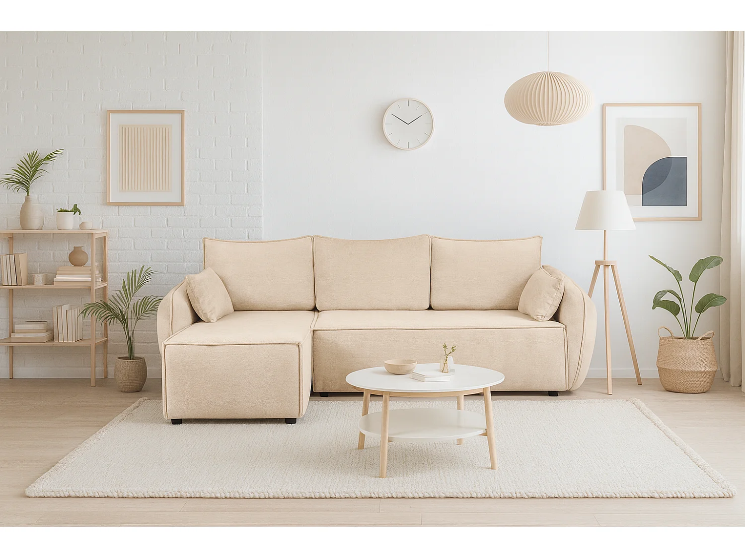 Modernes Ecksofa links SELLMA in cremefarbenem Stoff RAVEN 24