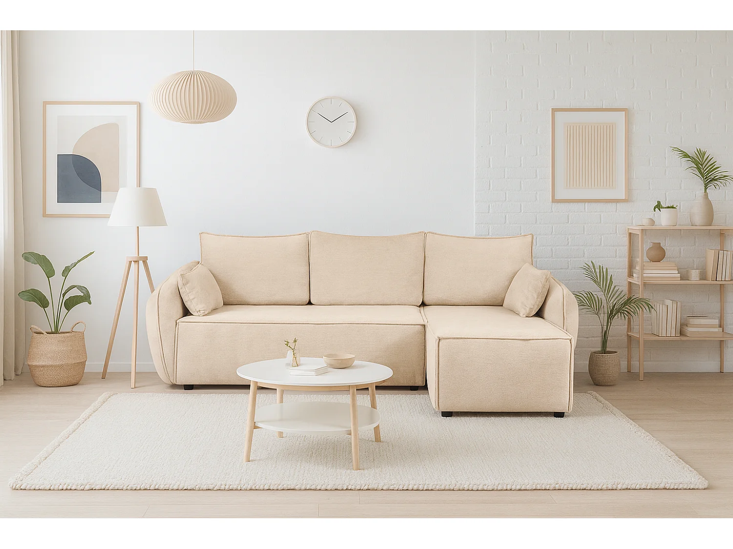 Modernes Ecksofa rechts SELLMA in cremefarbenem Stoff RAVEN 24