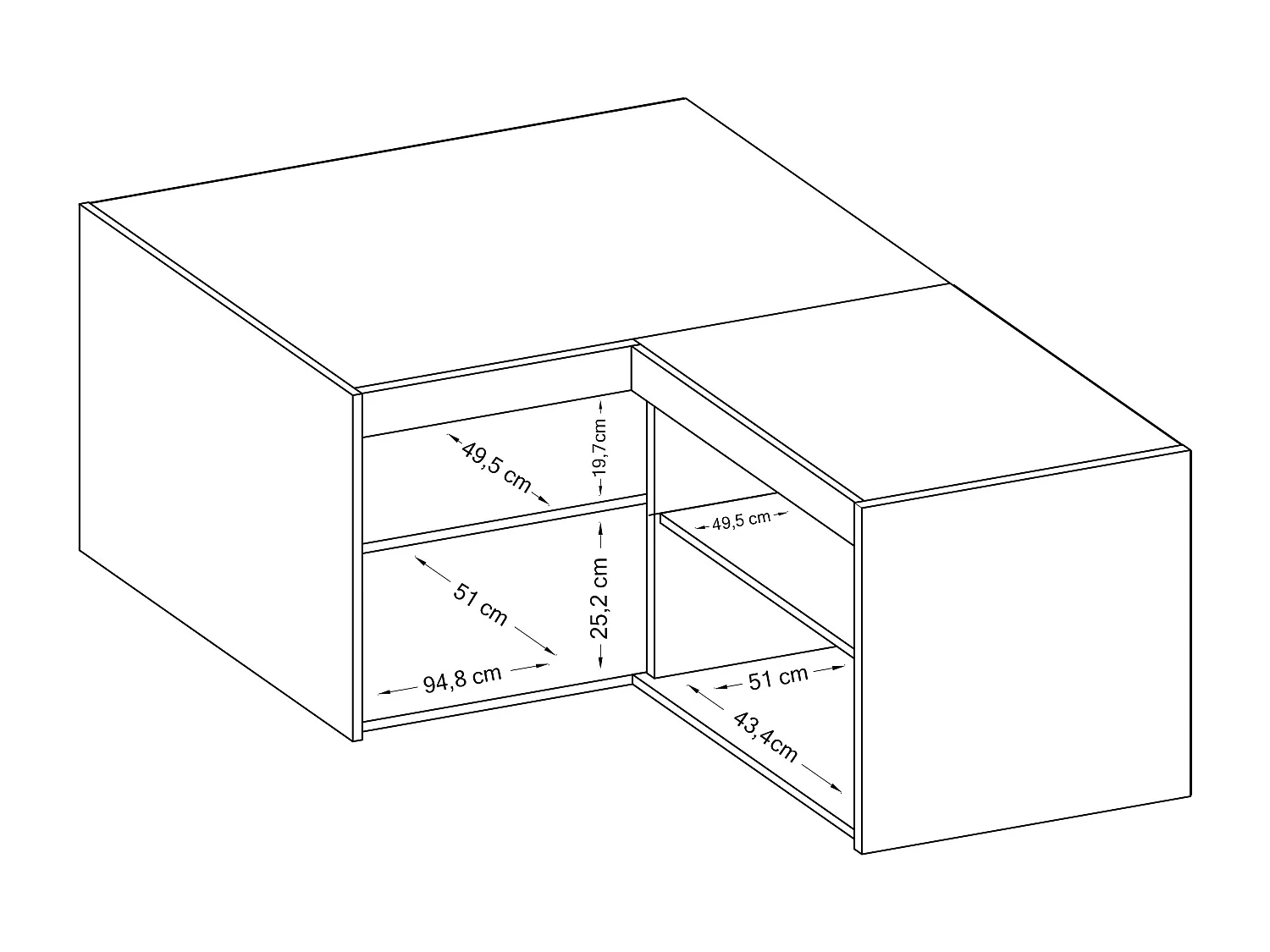 AX LIVING Eck Schrankaufsatz Storicos Eiche Lefkas 97,8 x55,0 x97,8cm