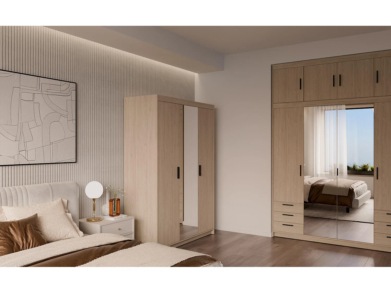 AX LIVING Armoire Storicos 3 portes avec miroir chêne huilé 133 cm