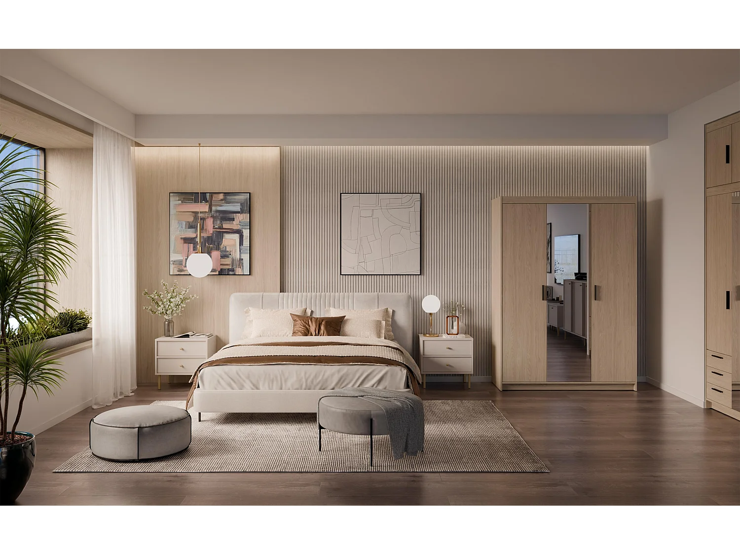 AX LIVING Armoire Storicos 3 portes avec miroir chêne huilé 133 cm