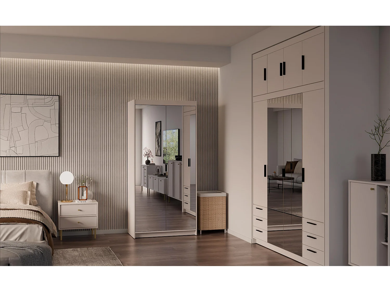 AX LIVING Armoire Storicos 2 portes avec miroir beige 90 cm