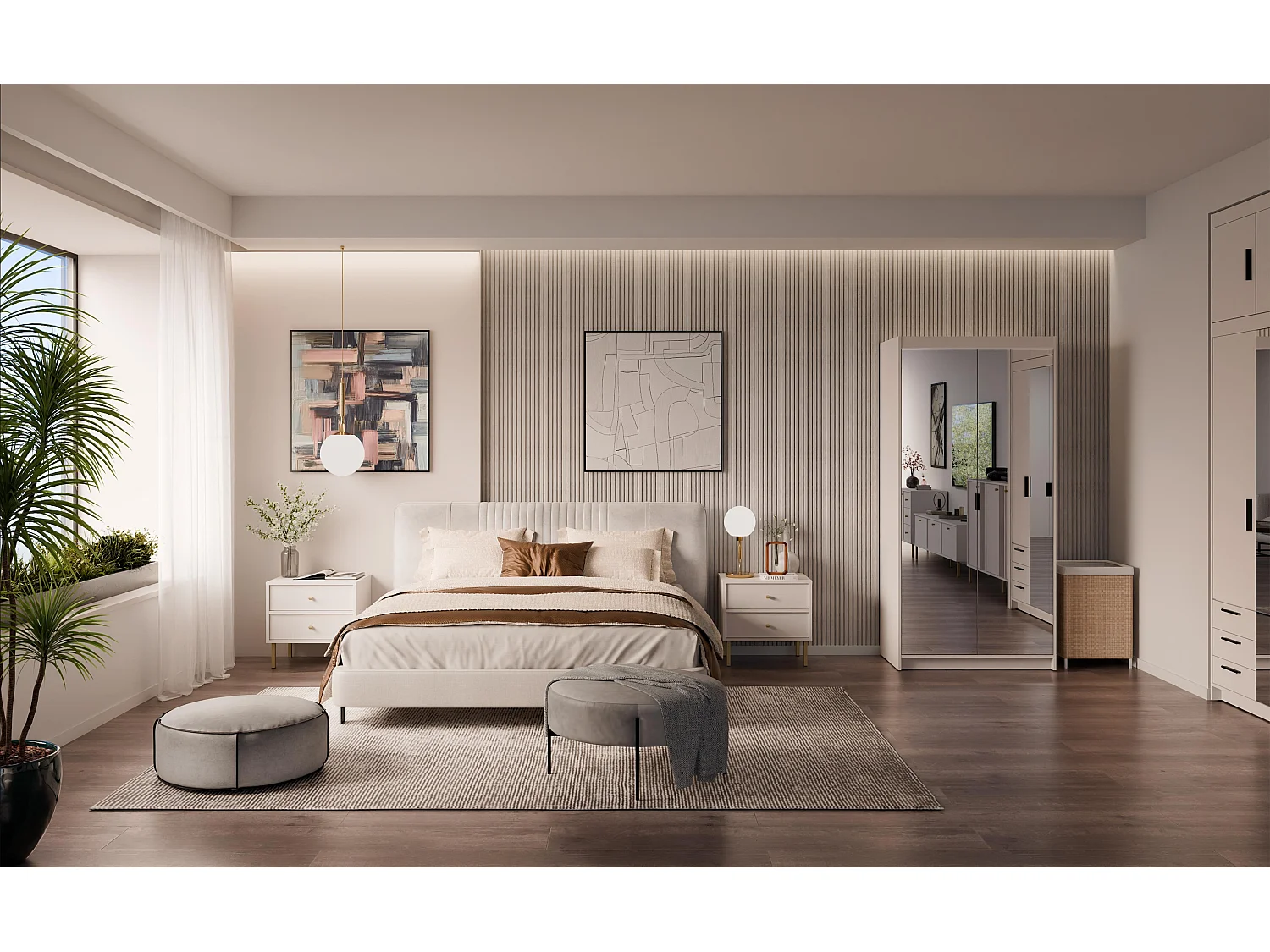 AX LIVING Armoire Storicos 2 portes avec miroir beige 90 cm