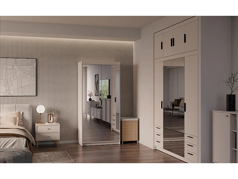 AX LIVING Armoire Storicos 2 portes avec miroir beige 90 cm