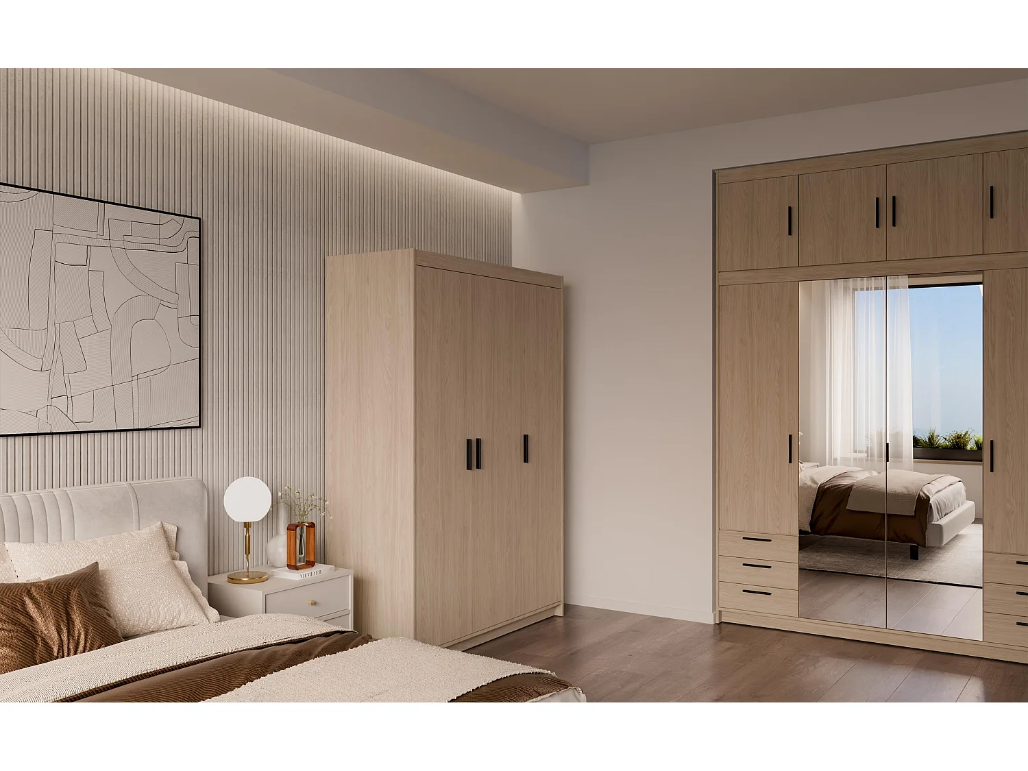 AX LIVING Armoire Storicos 3 portes chêne huilé 133 cm moderne