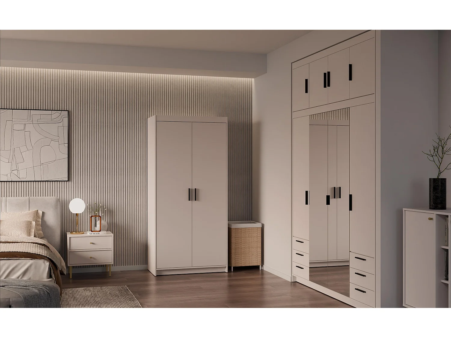 AX LIVING Armoire Storicos 2 portes beige 90 cm