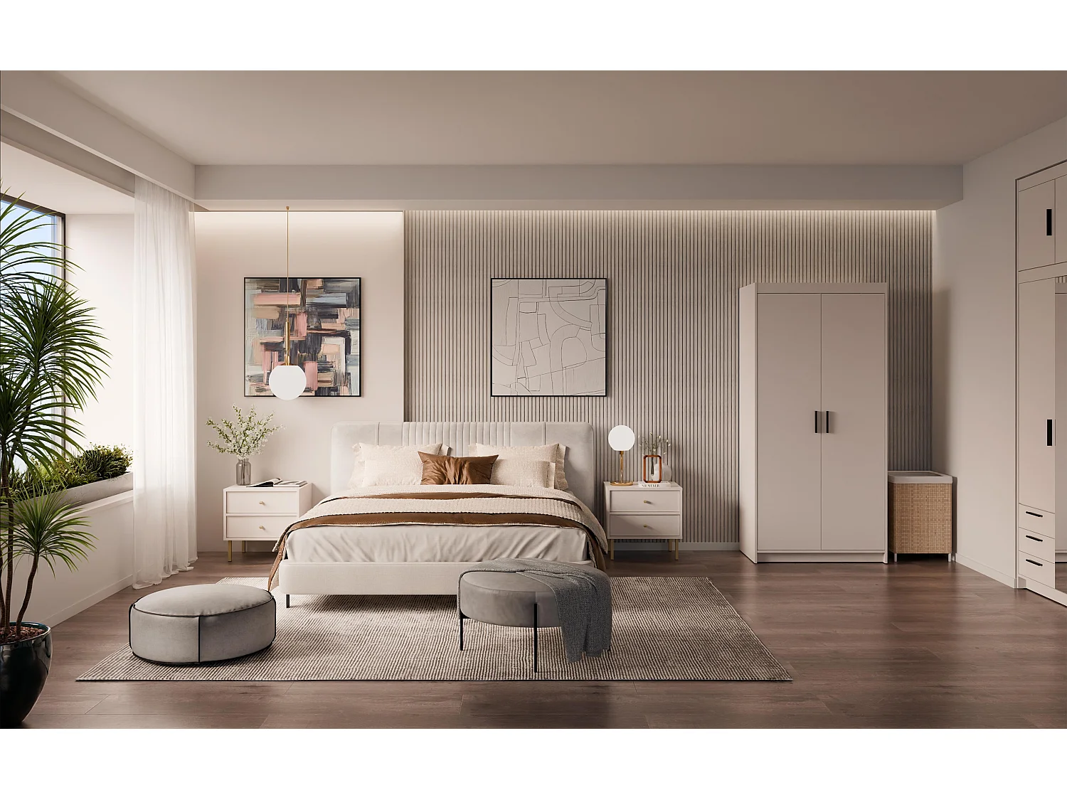 AX LIVING Armoire Storicos 2 portes beige 90 cm