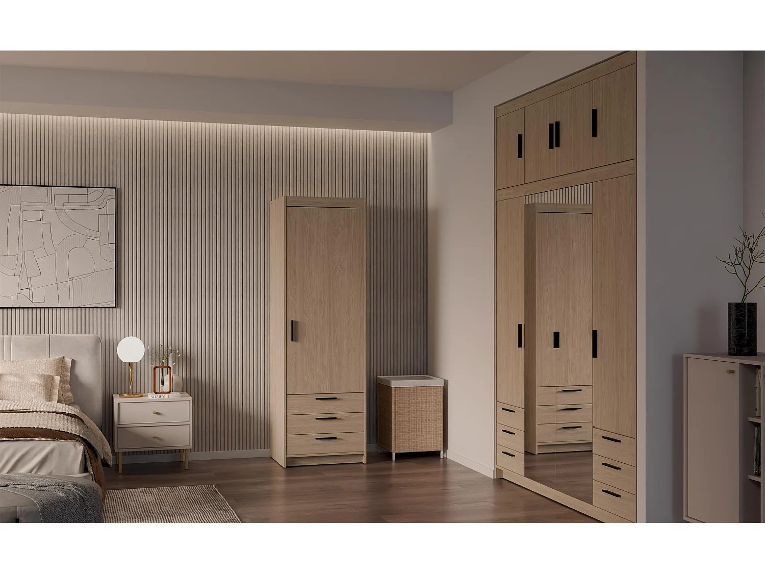 AX LIVING Armoire Storicos 1 porte 3 tiroirs chêne huilé 60 cm moderne