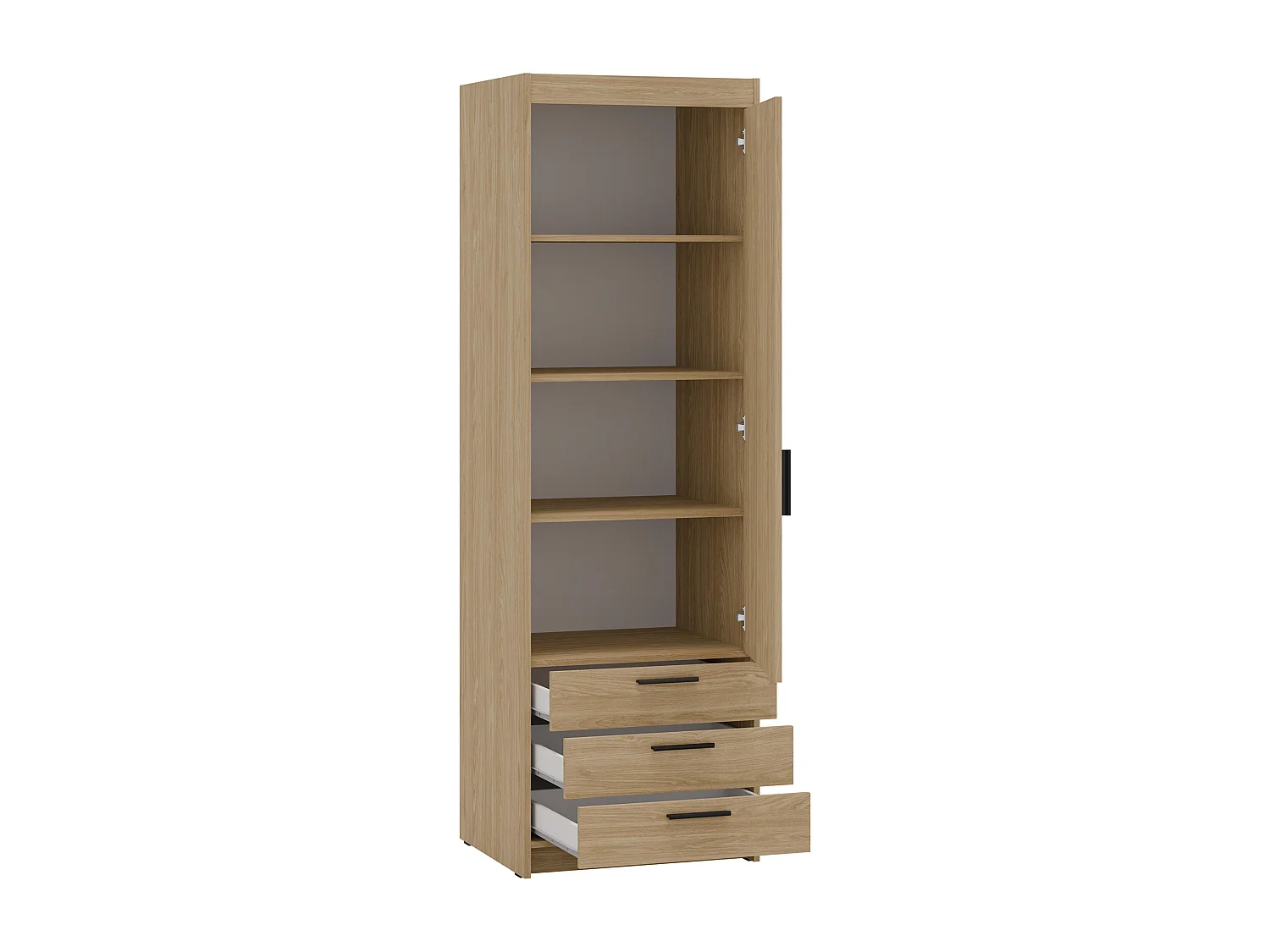 AX LIVING Armoire Storicos 1 porte 3 tiroirs chêne huilé 60 cm moderne