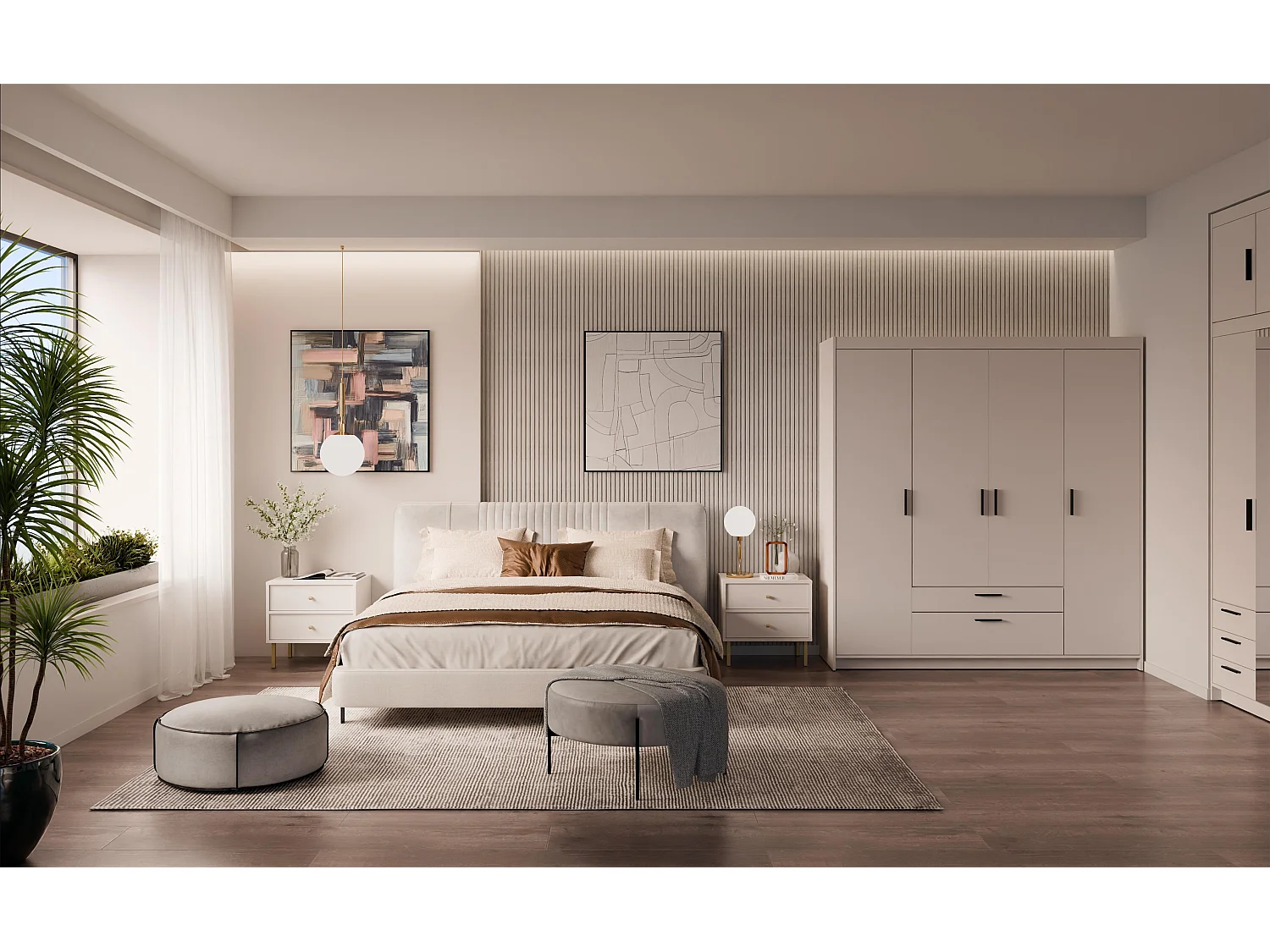 AX LIVING Armoire Storicos 4 portes beige 176 cm avec tiroirs