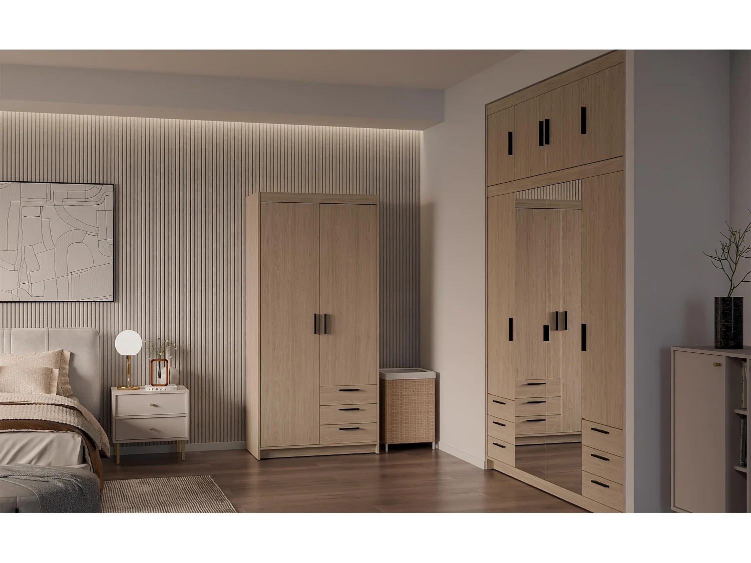 AX LIVING Armoire Storicos 2 portes 3 tiroirs chêne huilé 90 cm